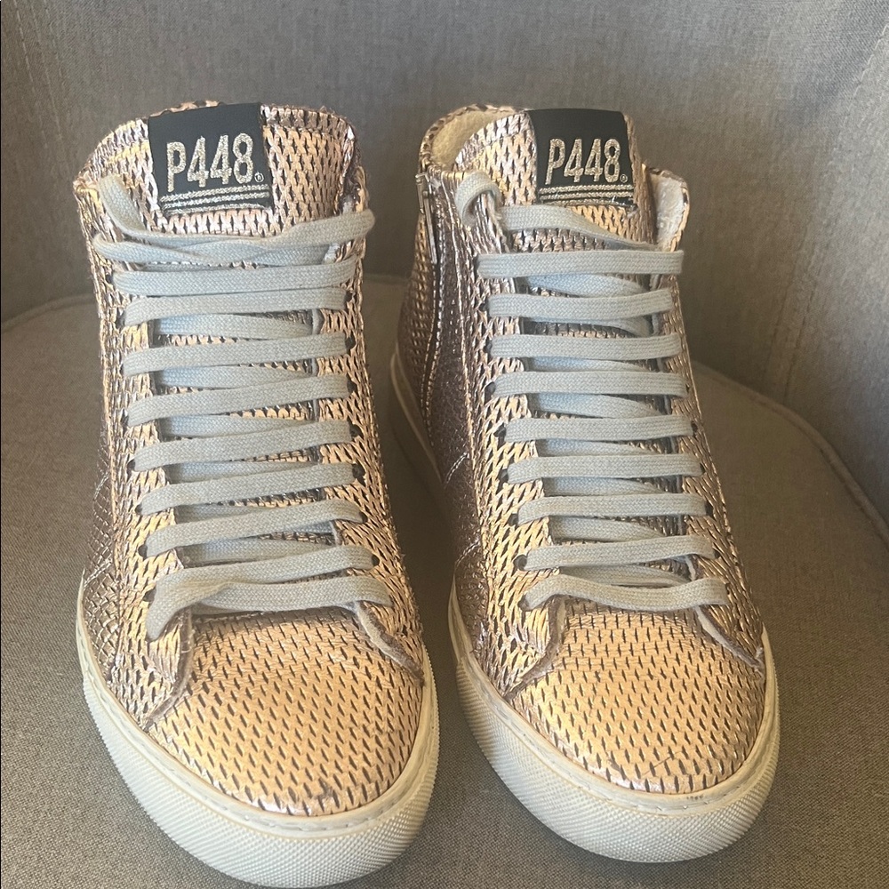 P448 rose gold Woven High-Top sneakers